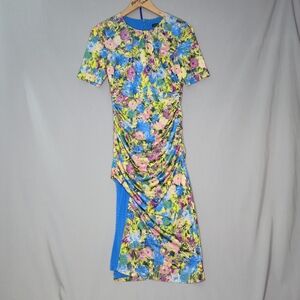 Black Halo Women's Blue Delina Ruched Floral-Print Sheath Dress Size 6